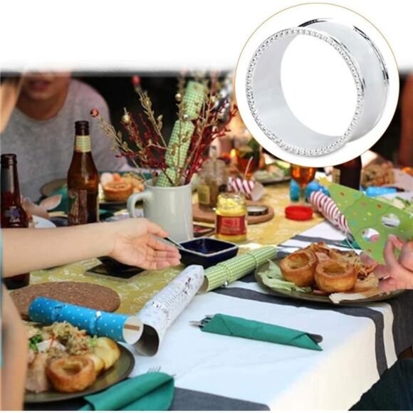 6 Pcs Stainless Steel Bead Side Napkin Rings Delicate Serviette Buckles (Silver) - Picture 4 of 7